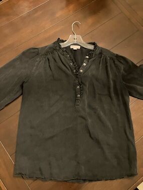 Knox Rose Black Ruffle Henley Blouse